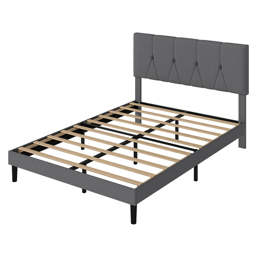 Levede Upholstered Bed Frame Linen Fabric with Tufted Headboard Double King