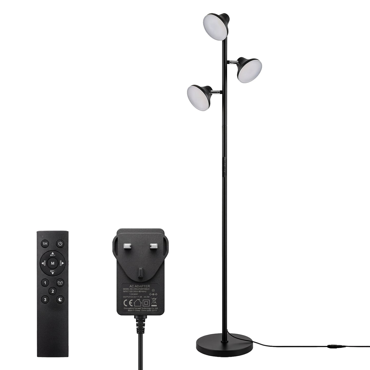Emitto Floor Lamp  3-Light Dimmable Standing Lamp  Remote Touch  Black