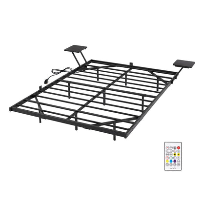 Levede Double Bed Frame Floating Design with Storage Shelves RGB Lights Black