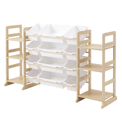 Levede Kids Toy Storage Organiser Wooden Book Shelf 12 Removable Storage Bins