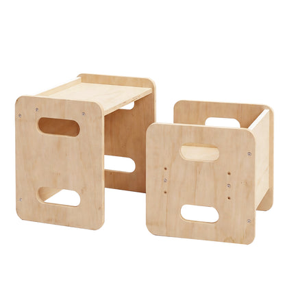 Levede Kids Table And Chair Sets 3-in-1 Adjustable Baby Safe Plywood Light Brown