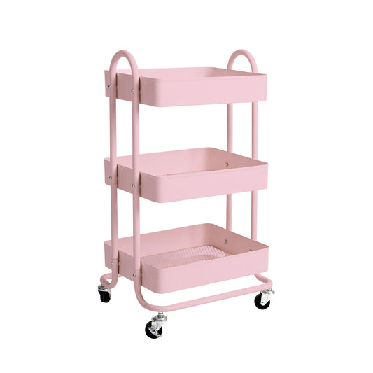 Levede 3 Tiers Kitchen Trolley Cart Steel Storage Rack Shelf Organiser Pink