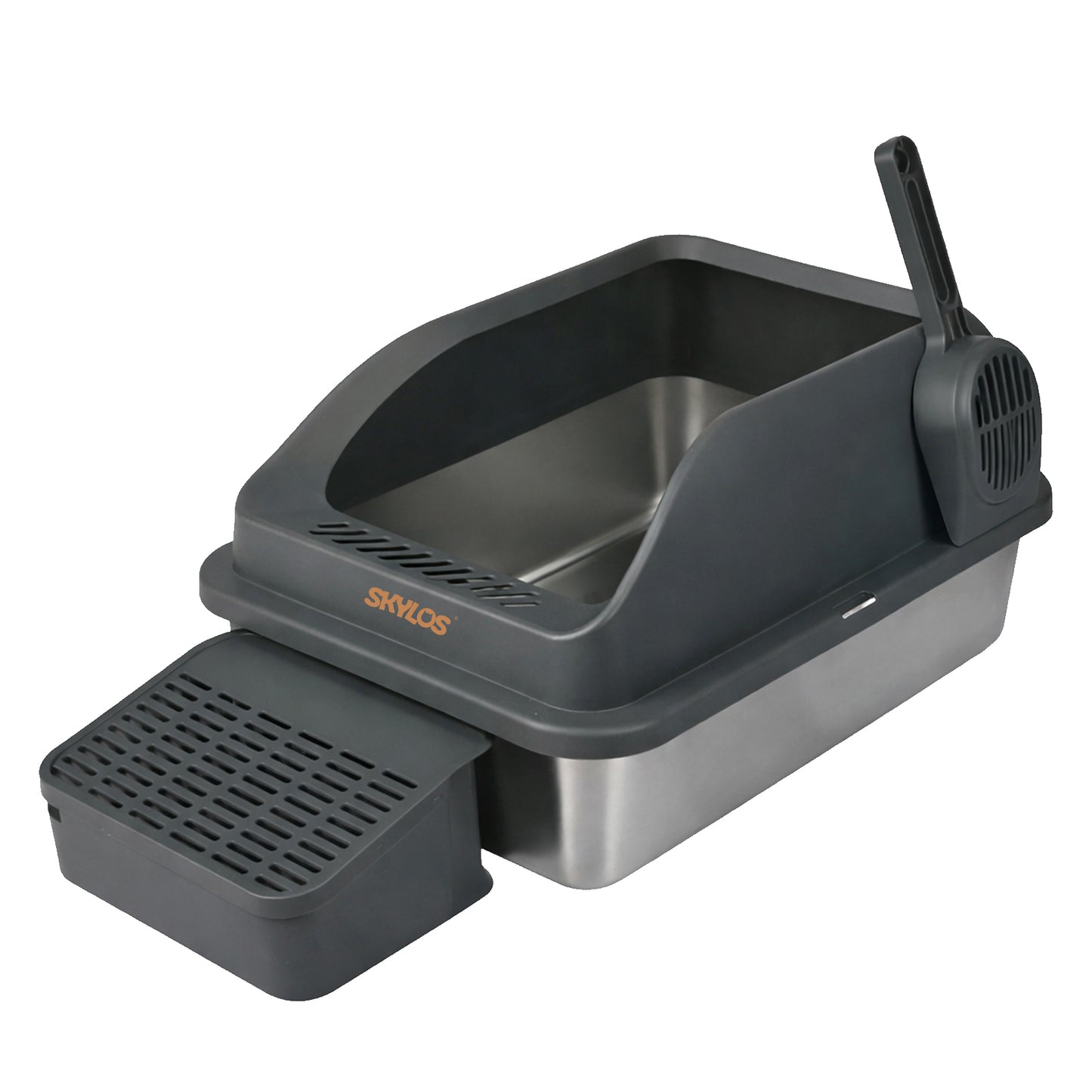 Skylos Cat Litter Box Enclosed Stainless Steel Anti-Splash Toilet Tray Foldable