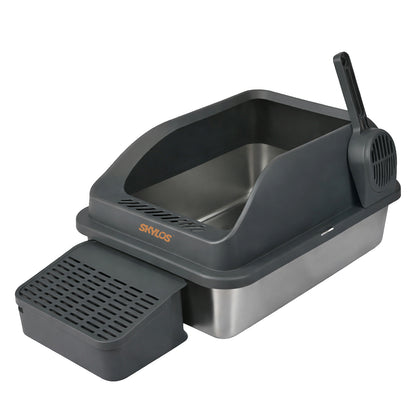 Skylos Cat Litter Box Enclosed Stainless Steel Anti-Splash Toilet Tray Foldable