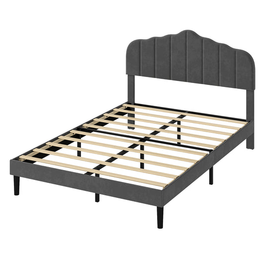 Levede Upholstered Bed Frame Small Double Linen Fabric Modern Platform Base Grey