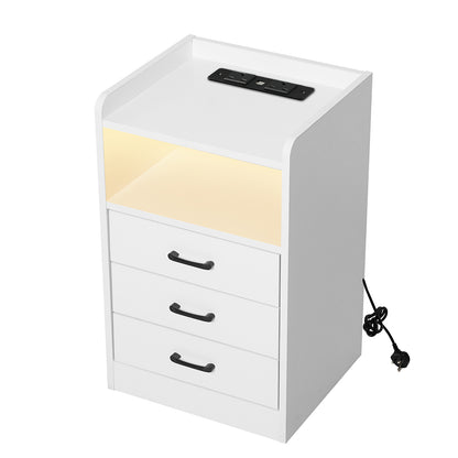 Levede Bedside Table Nightstand USB Charger Outlet RGB LED 3 Drawers White