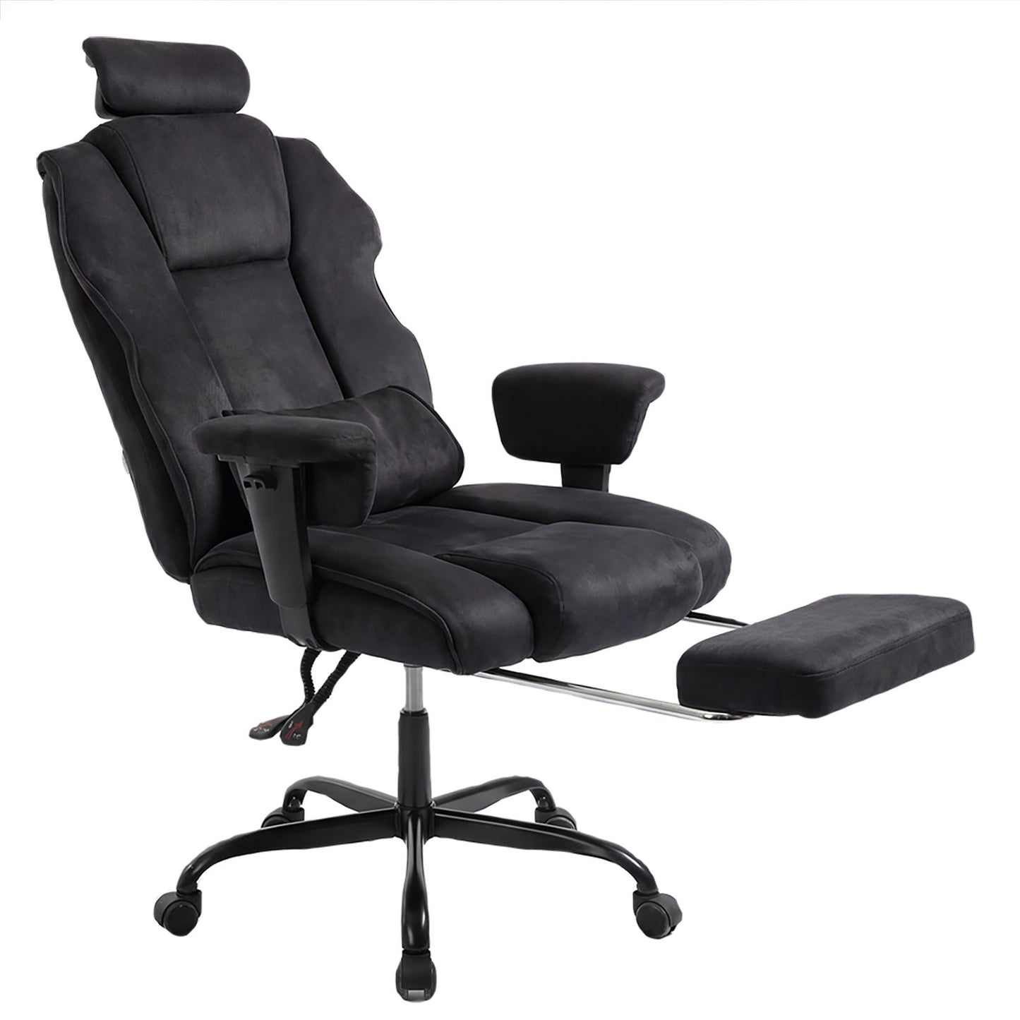 Executive Ergonomic Office Chair Suede Fabric Wide Seat 155° Recline Footrest