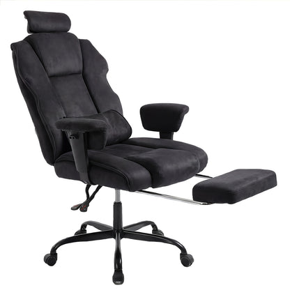 Executive Ergonomic Office Chair Suede Fabric Wide Seat 155° Recline Footrest