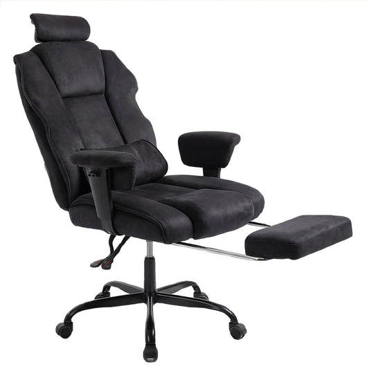 Executive Ergonomic Office Chair Suede Fabric Wide Seat 155° Recline Footrest