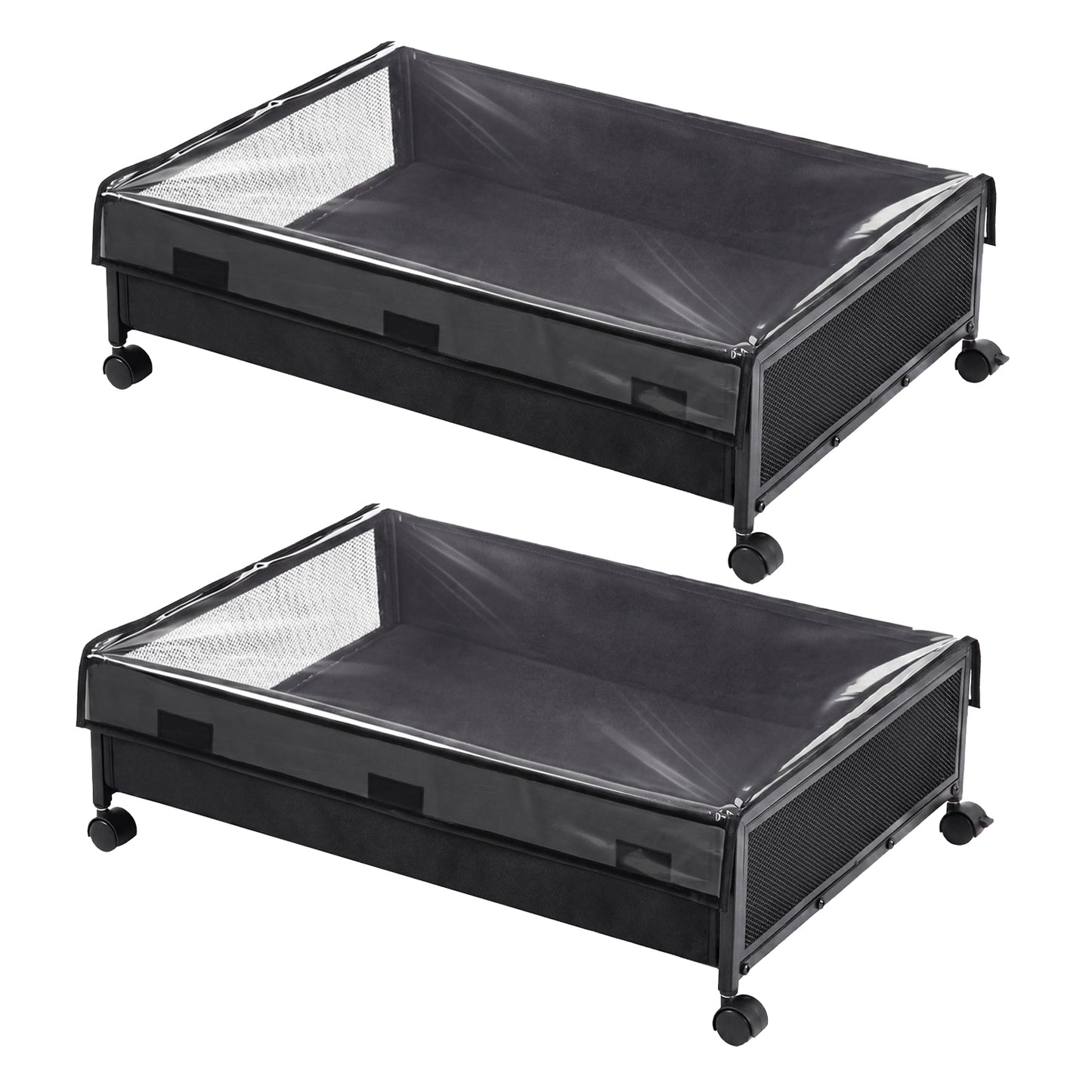 Levede Under Bed Storage Boxes with Lids  Rolling  Oxford  Metal Frame  2 Packs