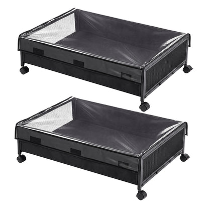 Levede Under Bed Storage Boxes with Lids  Rolling  Oxford  Metal Frame  2 Packs