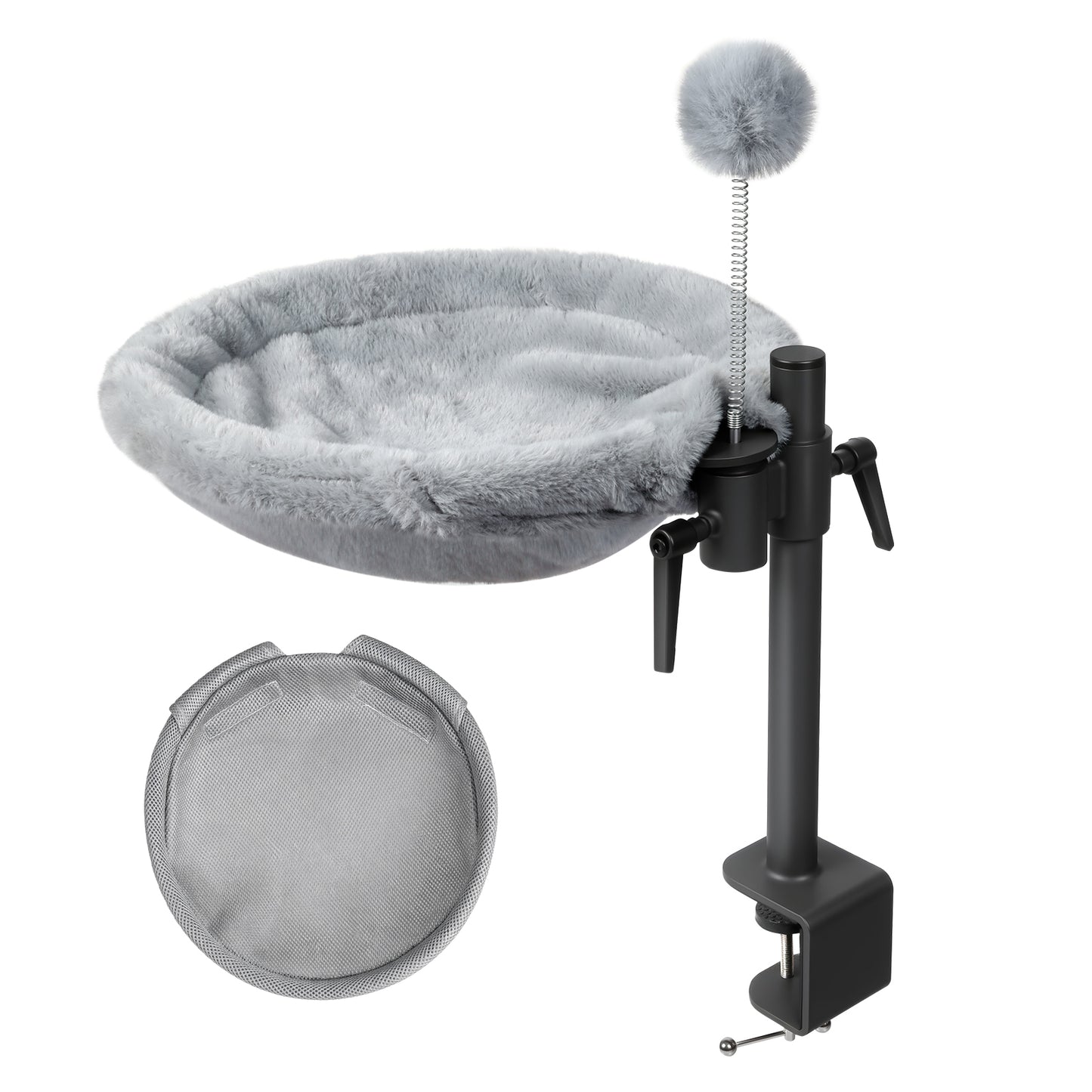 Skylos Cat Bed for Desk 360° Rotating Hammock Adjustable Height Plush Mesh Grey