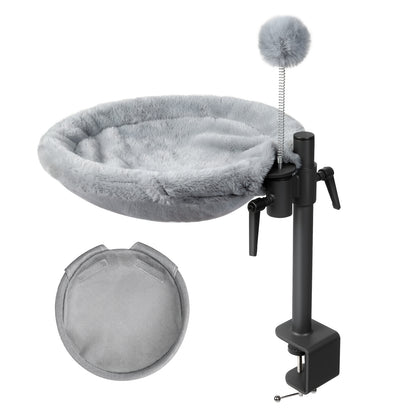 Skylos Cat Bed for Desk 360° Rotating Hammock Adjustable Height Plush Mesh Grey