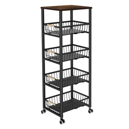Levede 5 Tier Kitchen Trolley Storage Rack Cart Rolling Trolley Wheels Handle