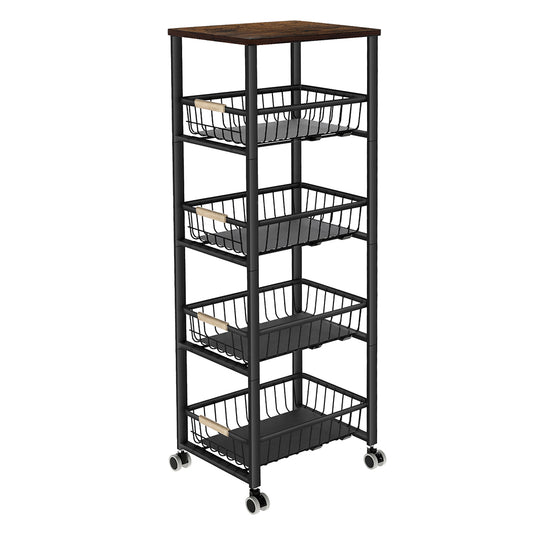 Levede 5 Tier Kitchen Trolley Storage Rack Cart Rolling Trolley Wheels Handle