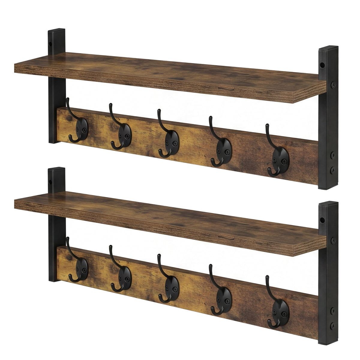 Levede Coat Rack Wall Mounted Wooden Hooks Hangers Storage Shelf