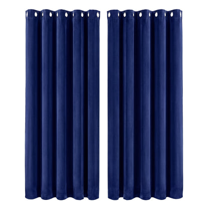 Marlow Thick Thermal Blackout Curtains Velvet 66x72 Inch Eyelet Ring Top Blue