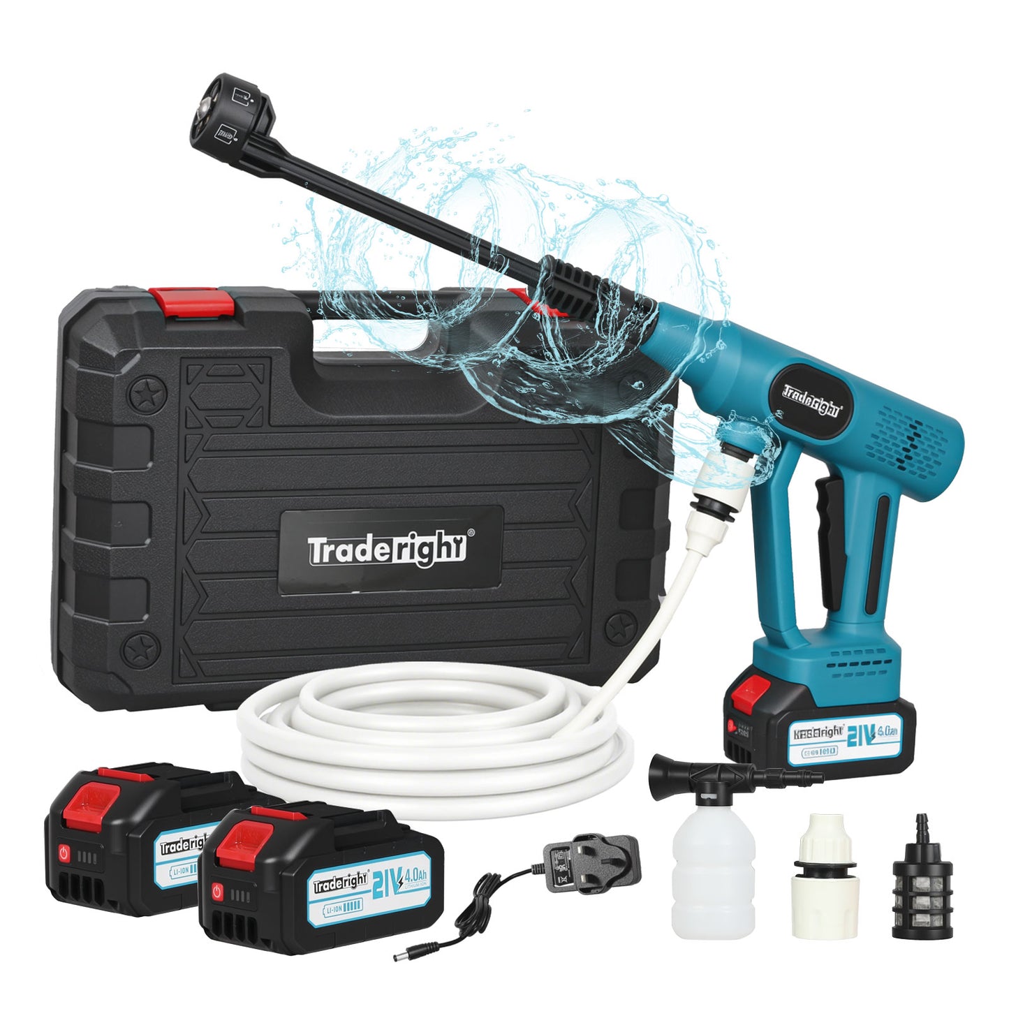 Traderight Cordless Pressure Washer 50Bar/725PSI Dual 4000mAh  6-in-1 Nozzle LCD