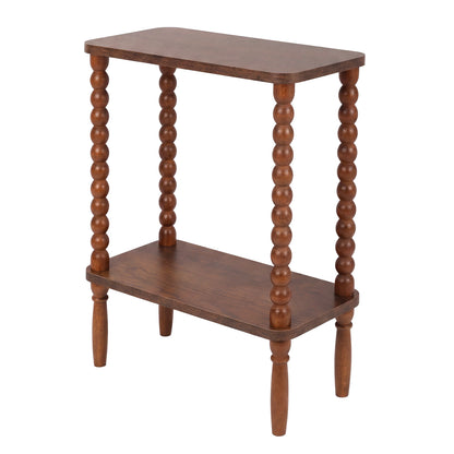 Levede Narrow Side Table 2 Tier Storage MDF End Table Rubber Wood Legs Brown