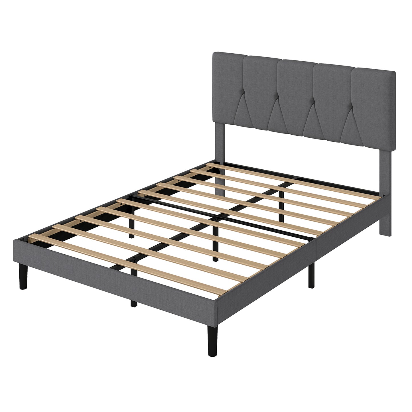 Levede Upholstered Bed Frame Linen Fabric with Tufted Headboard Double King