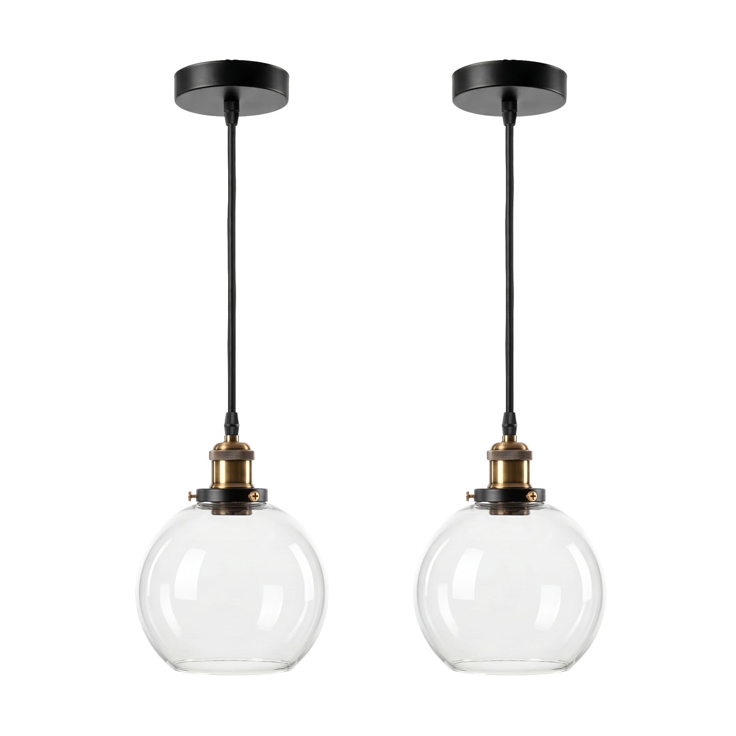 Emitto 2PCS Ceiling Pendant Light Industrial Glass LampShade Adjustable Cable