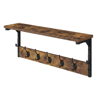 Levede Coat Rack Wall Mounted Wooden Hooks Hangers Storage Shelf