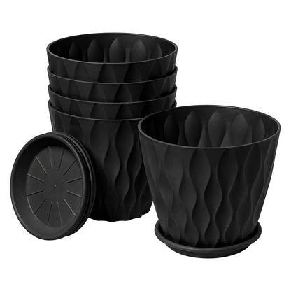 TOQUE Plant Pots 5Pc 20cm Plant Pots Indoor Drainage PP Plastic Black