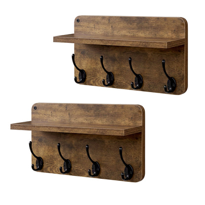 Levede Wall Coat Rack 2 PCS 8 Hooks Wall Mounted Heavy Duty Wooden Organiser