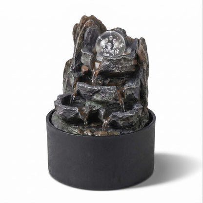 Spector Tabletop Water Fountain With Rotating Glass Ball  Resin Grey Brown