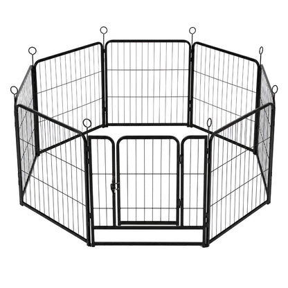 Skylos Dog Pen 8 Pcs Steel 60cm Foldable Indoor Outdoor Pet Enclosure Black