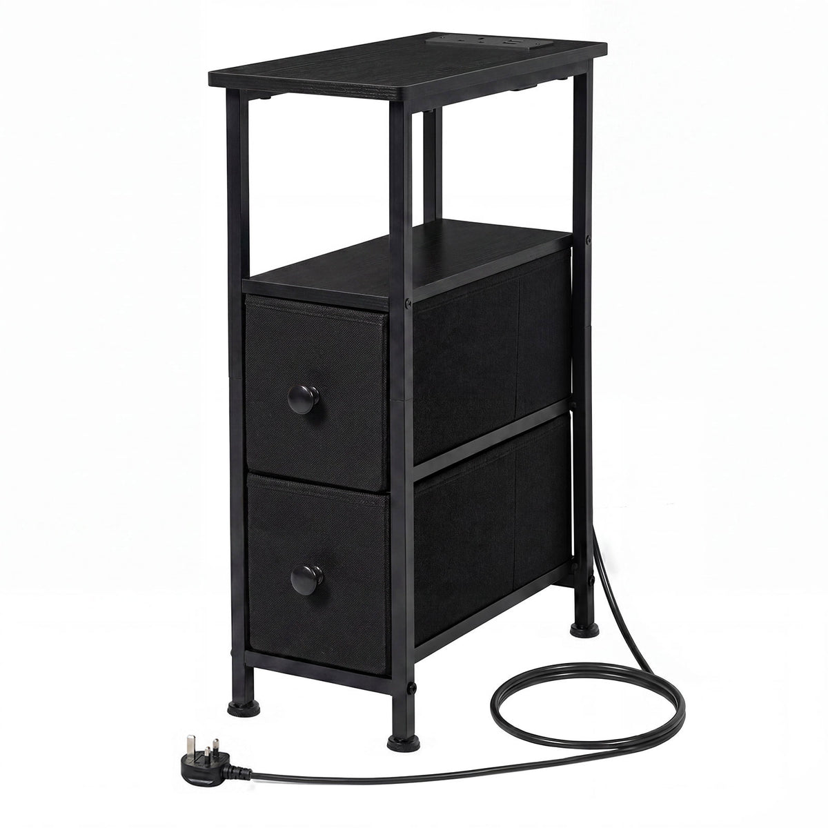 Levede Bedside Table Narrow Side Table with LED Charging Station Storage Black