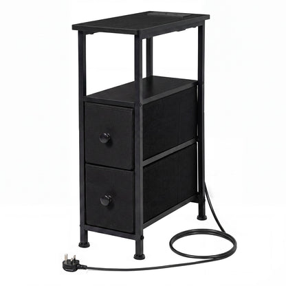 Levede Bedside Table Narrow Side Table with LED Charging Station Storage Black