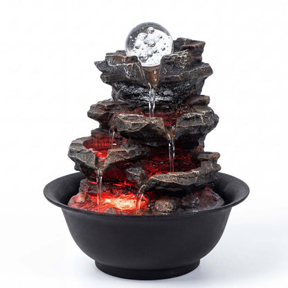 Spector Tabletop Water Fountain Indoor Water Feature LED Glass Ball Resin Brown