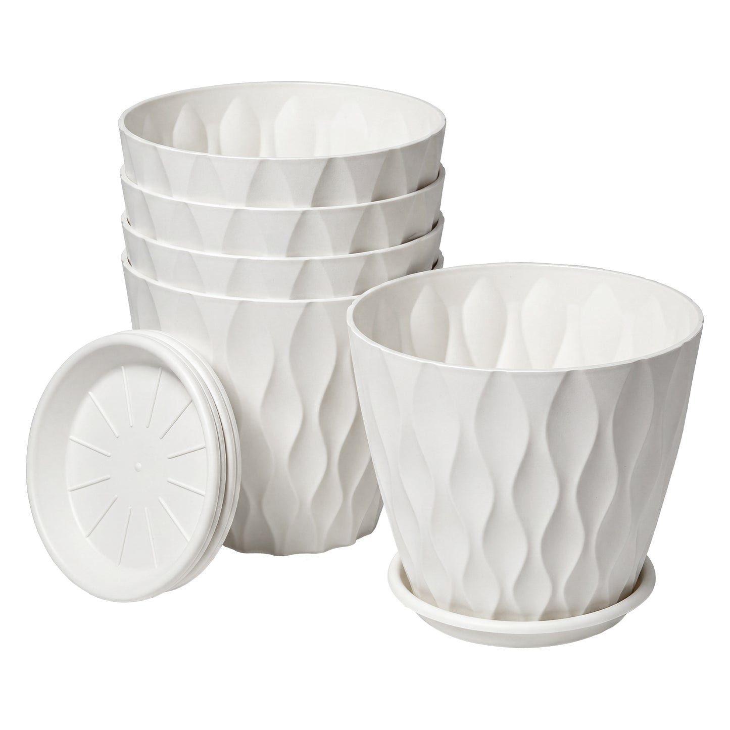 TOQUE Plant Pots 5Pc 8 Inch Plant Pots Indoor Drainage PP Plastic White