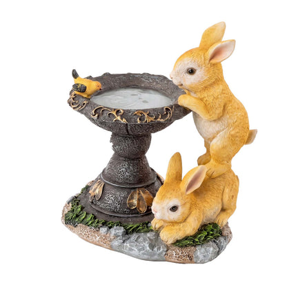 Emitto Garden Ornaments Outdoor Rabbit & Bird Solar Resin Artwork Bath For Patio