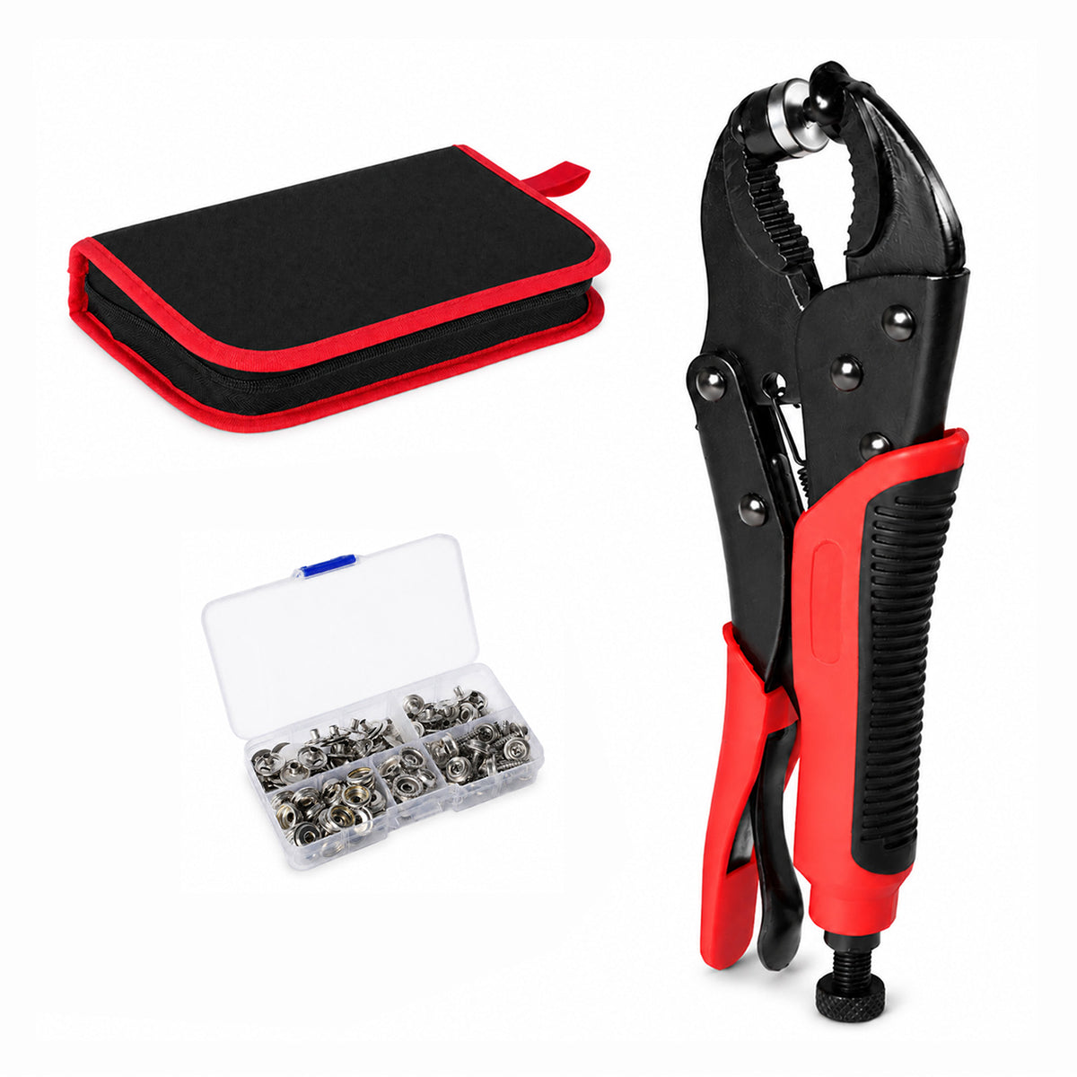 Snap Fastener Kit Adjustable Press Tool for Boat Covers Leather Cloths Red