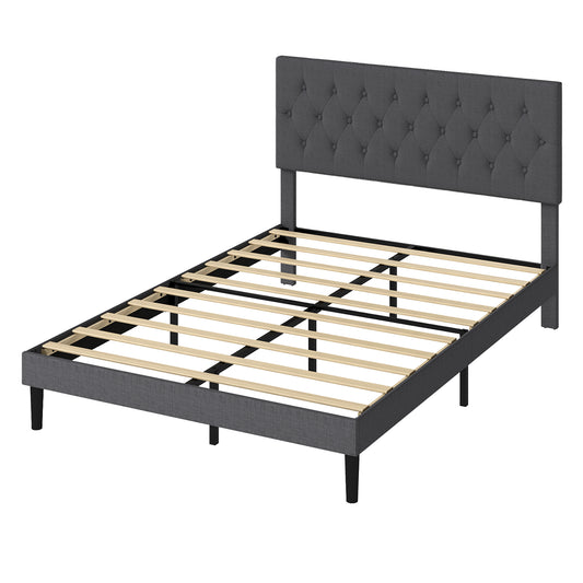 Levede King Bed Frame Upholstered Linen Fabric Soft Foam Headboard Wooden Grey