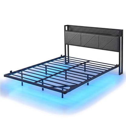 Levede Floating Bed Frame Double LED Lights Upholstered USB Storage Headboard