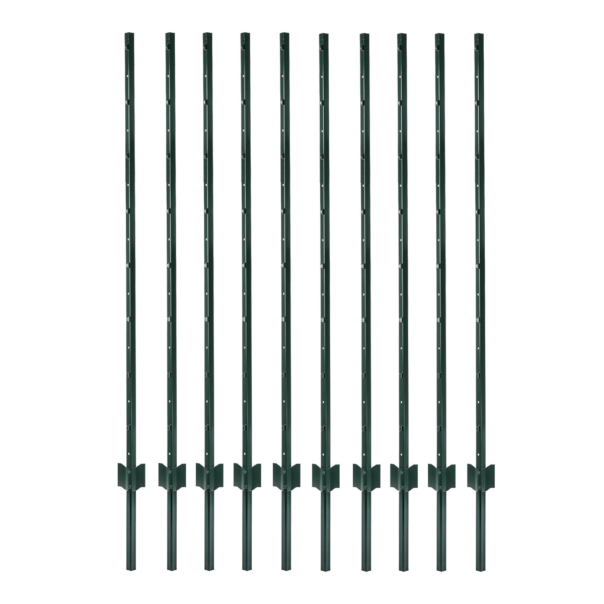 Metal Fence Posts 10Pc Set U Shape Powder Coated for Garden Boundary Green