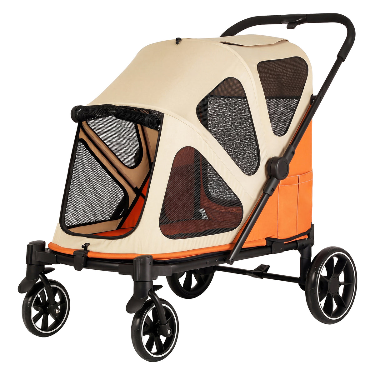 Skylos Dog Pram Stroller Foldable Pet Pushchair with Brake Suspension Orange