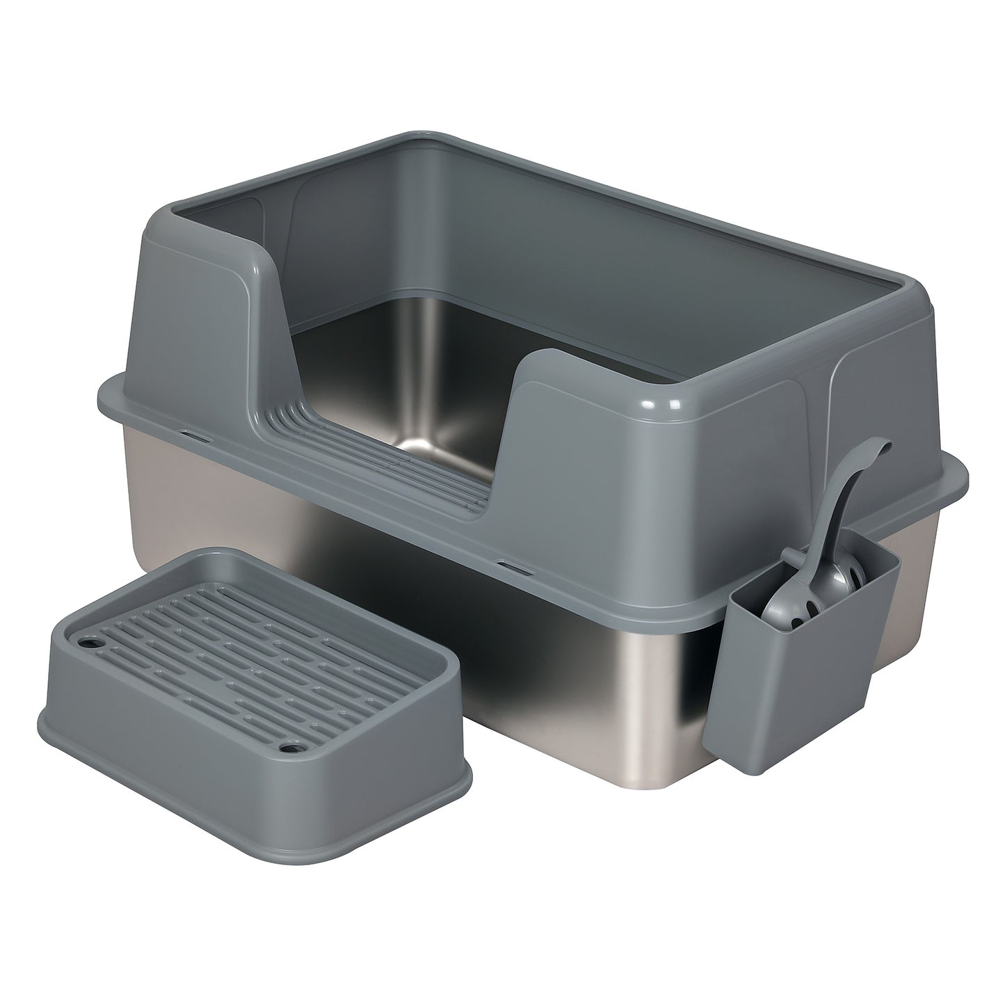 Skylos Cat Litter Box Enclosed Stainless Steel Anti-Splash Toilet Tray Foldable