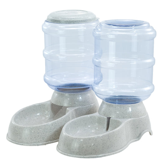 Skylos 2 Packs Automatic Food Feeder Waterer Set Plastic Dispenser Dog Cat 3.5L