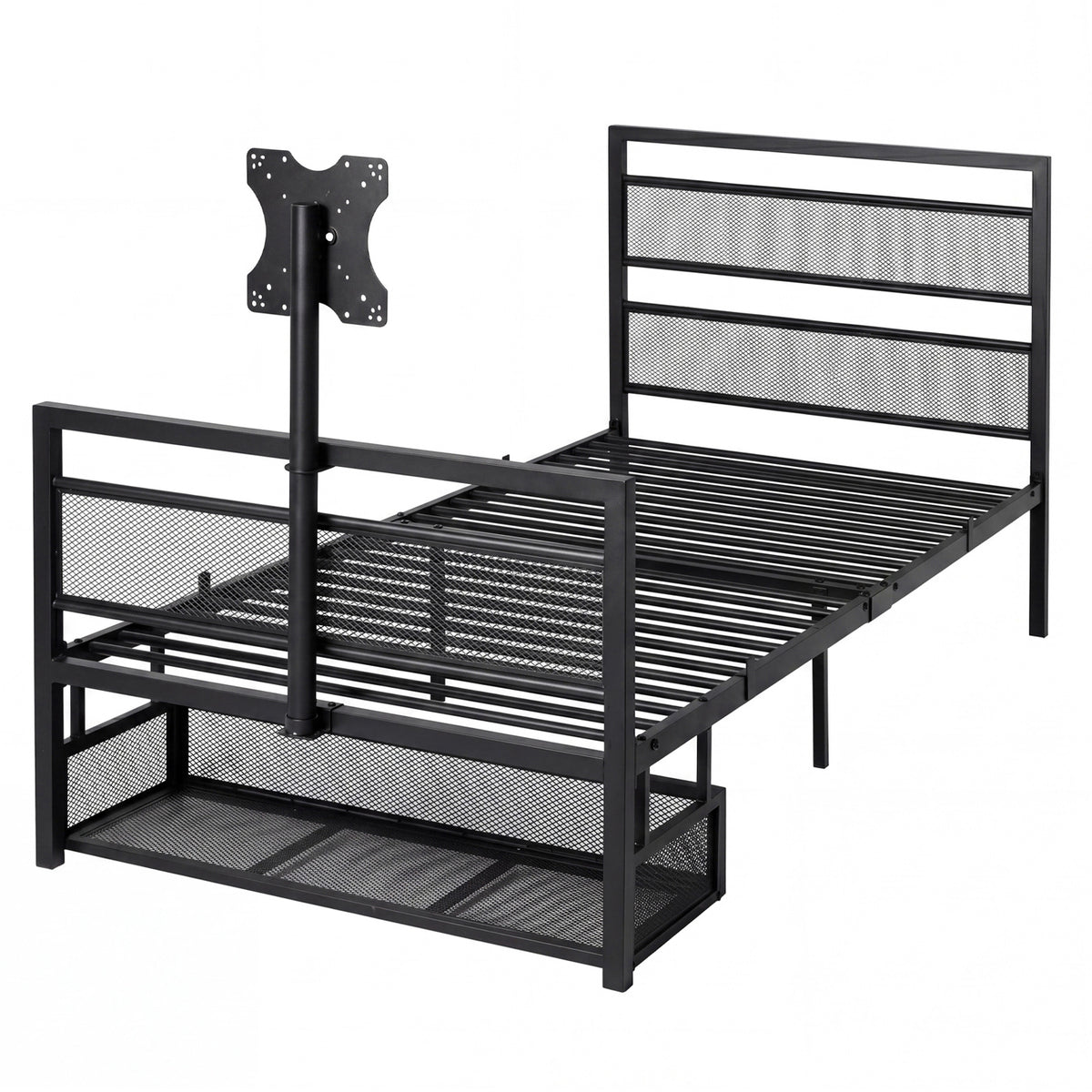 Levede Single Bed Frame Gaming Bed TV Bed 360° Rotating Mount Metal Black