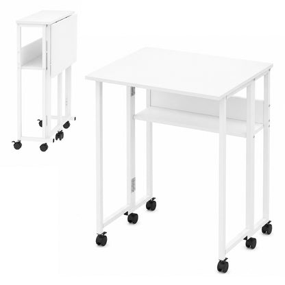 Levede Folding Computer Desk Extandable Table with Storage Shelf Wheeled Compact