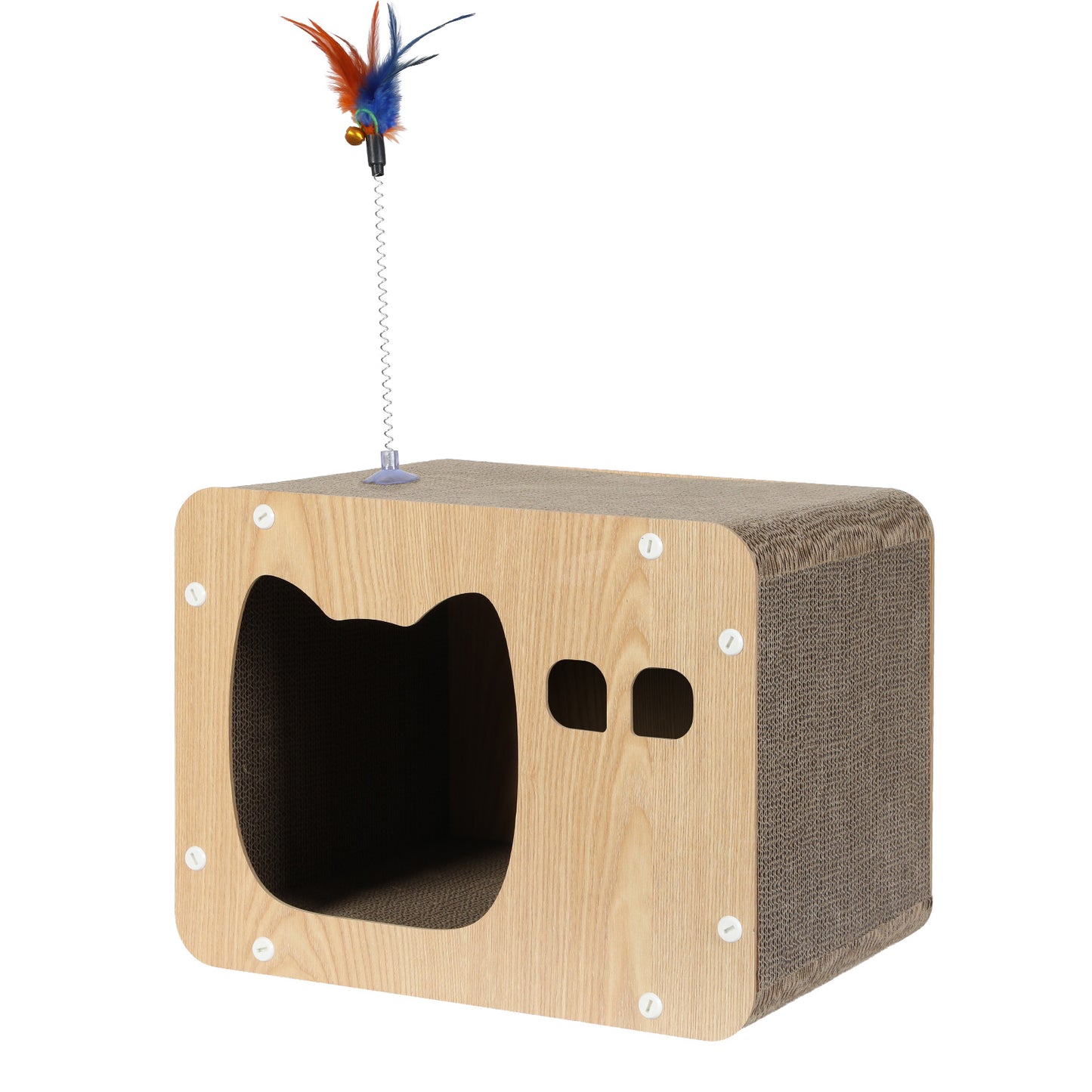 Skylos Cat Scratching Post Cat Cardboard House Cat Scratcher with Toy Indoor