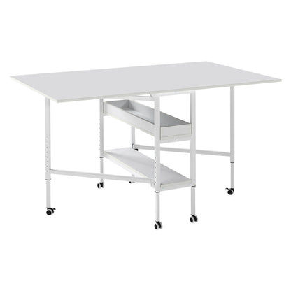 Levede Folding Sewing Table Craft Desk with Storage Lockable Wheels Adjustable