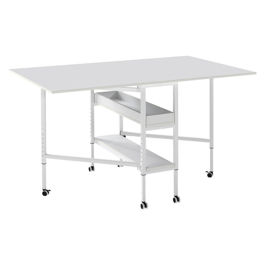 Levede Folding Sewing Table Craft Desk with Storage Lockable Wheels Adjustable