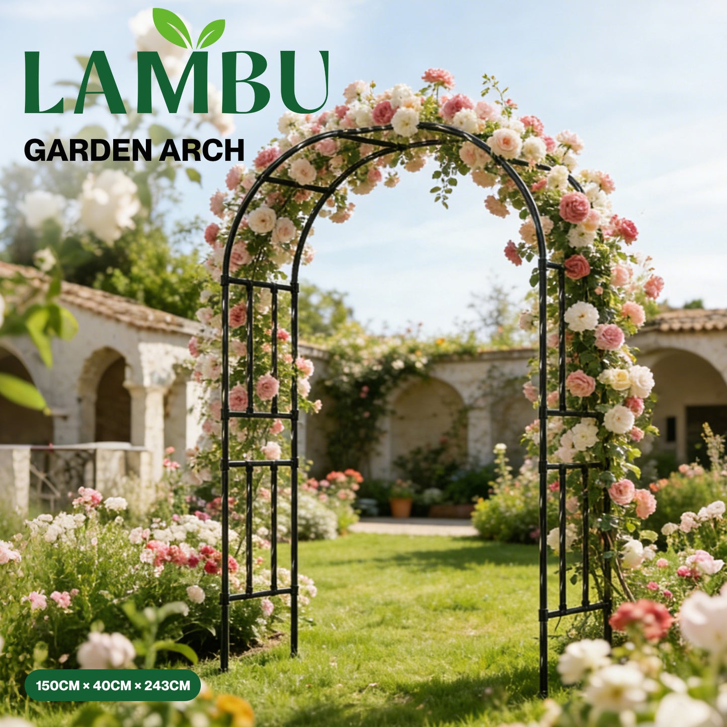 LAMBU 2.4M Metal Garden Arch Trellis Rose Climbing Plant Archway Tubular Frame