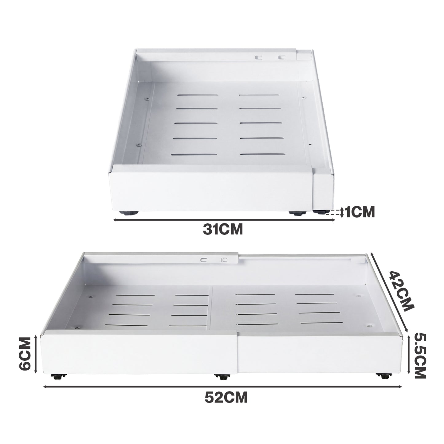 TOQUE Pull Out Cabinet Organizer Adhesive 2 Pcs Expandable White Storage Drawers