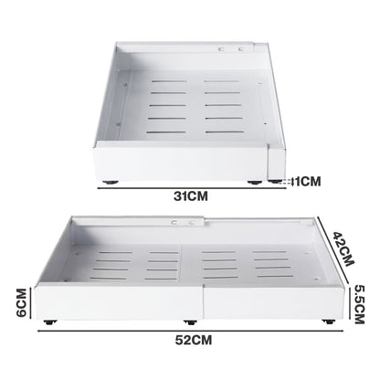 TOQUE Pull Out Cabinet Organizer Adhesive 2 Pcs Expandable White Storage Drawers